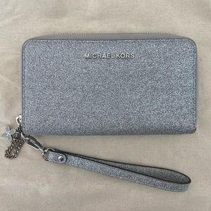 Michael Kors Long Silver Glitter Wallet/Wristlet